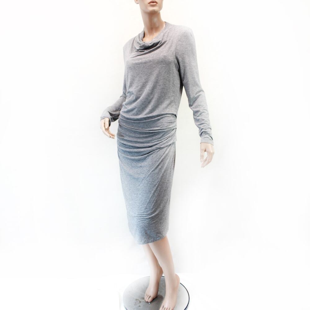 REISS Gray Midi Dress Minimalist Bodycon Turtleneck Casual Lining Large